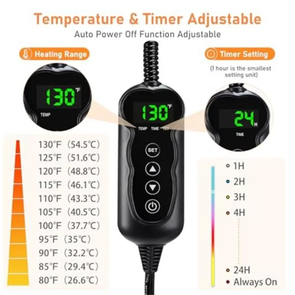 Heated Cat Dog Bed Heating Pad Adjustable Temp Timer Waterproof 18x16
